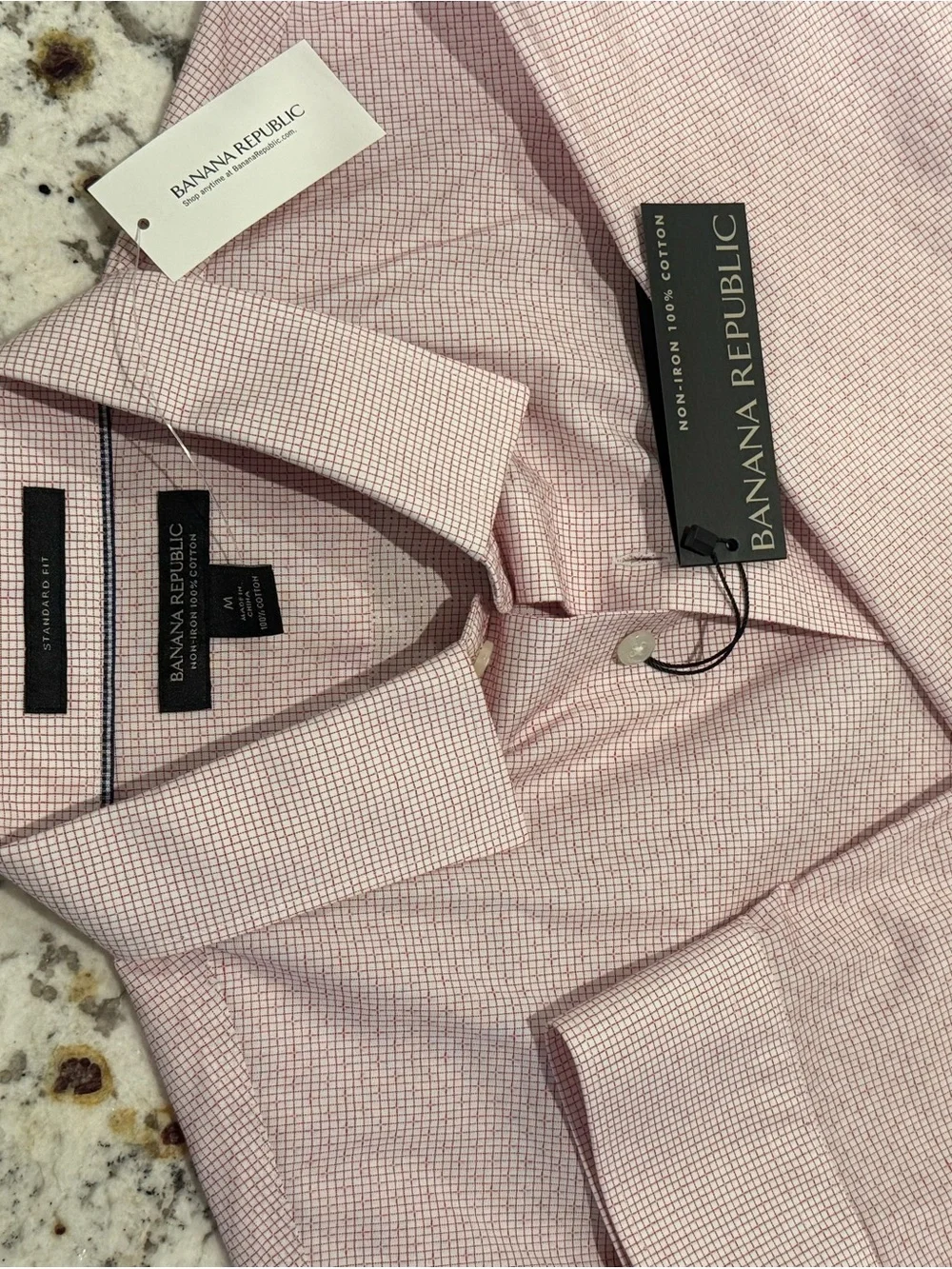 Banana Republic Men's Light Pink Micro-Check Dress Shirt